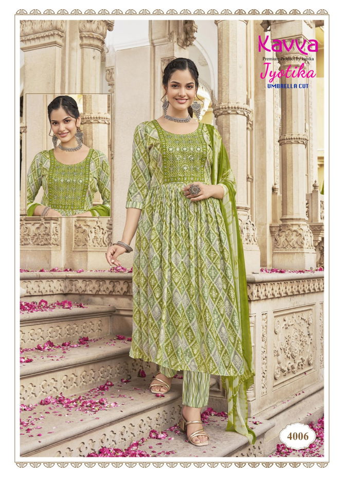 Jyotika Vol 4 By Kavya Capsule Foil Printed Embroidery Kurti Bottom With Dupatta Wholesale Online
